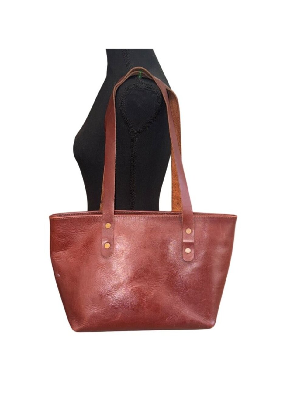 VTG Unbranded Classic Leather Tote Burgundy Everyday Carry Large Handbag Boho